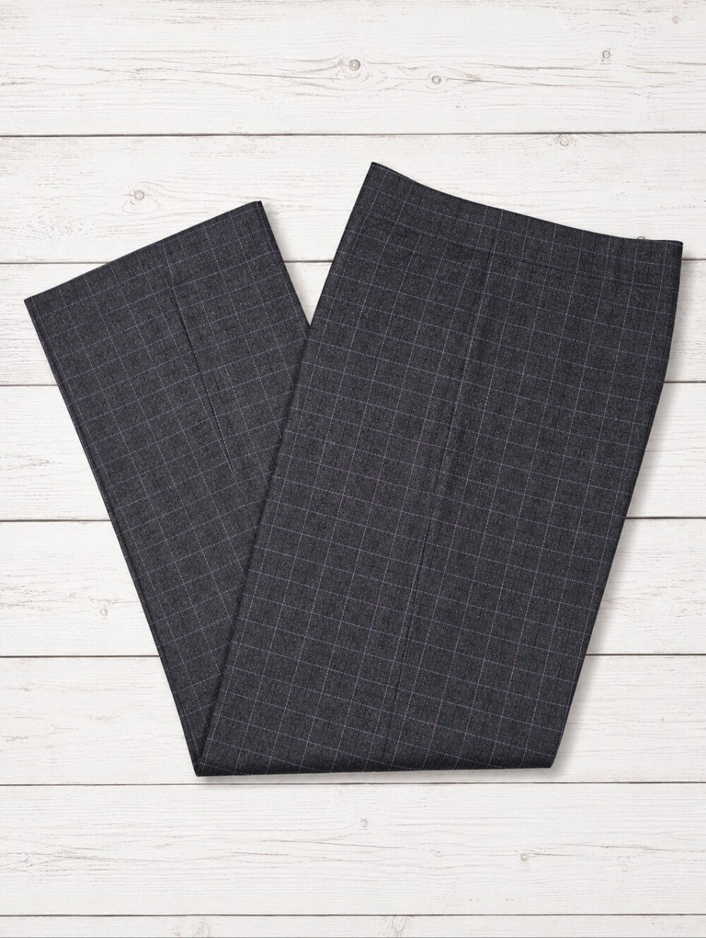 Talbots Wool Gray Purple Windowpane Plaid Flat Front Side Zip Preppy Trousers
